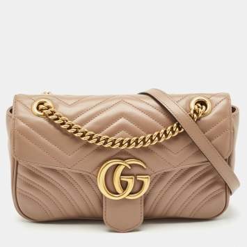 Gucci Beige Matelasse Leather Small GG Marmont Shoulder Bag