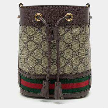 Gucci Beige Brown PVC Ophidia Mini Bucket Bag