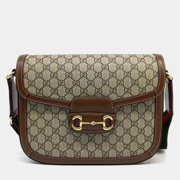 Gucci Black Brown Leather and PVC 1955 Horsebit Shoulder Bag