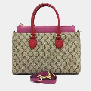 Gucci Beige Pink Leather and PVC Tote and Shoulder Bag