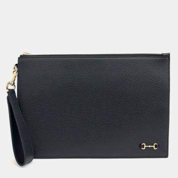 Gucci Black Leather Horsebit Clutch
