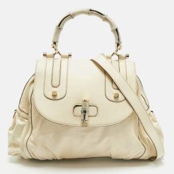 Gucci Cream Leather Pop Bamboo Top Handle Bag