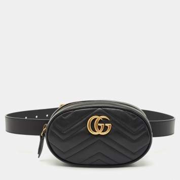 Gucci Black Matelassé Leather Mini GG Marmont Belt Bag