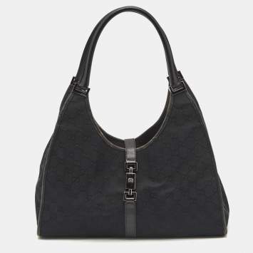 Pre Owned Gucci Black GG Canvas and Leather Jackie O Hobo