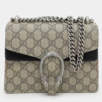 Gucci Beige/Black GG Supreme Canvas and Suede Mini Dionysus Shoulder Bag