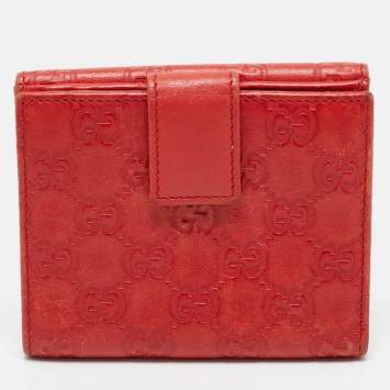 Pre Owned Gucci Orange Guccissima Leather Flap Compact Wallet