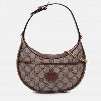 Gucci Brown Mini GG Supreme Half Moon Bag