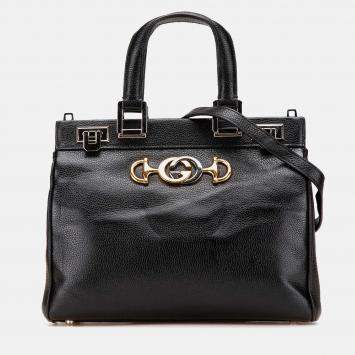 Gucci Black Small Grained Calfskin Zumi Top Handle Bag