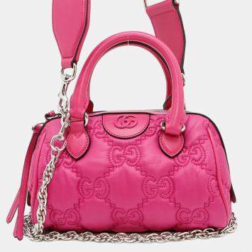 Gucci GG Pink Nylon Leather Shoulder Bag