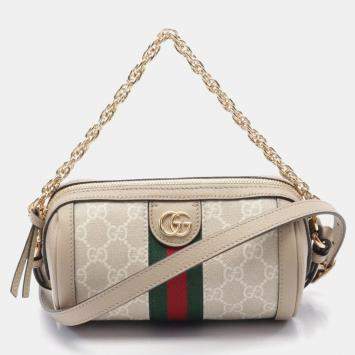 Gucci Ophidia Mini Beige Multicolor Coated Canvas Leather Shoulder Bag