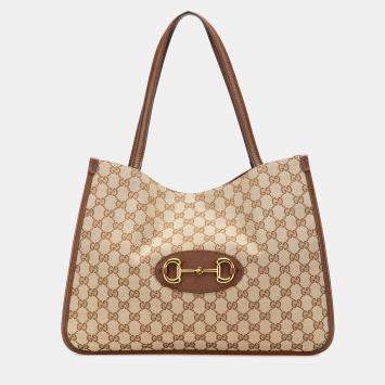 Gucci Beige/Brown Medium GG Canvas Horsebit 1955 Tote