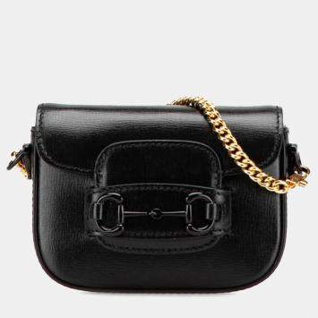 Pre Owned Gucci Black Mini Leather Horsebit 1955 Web Satchel
