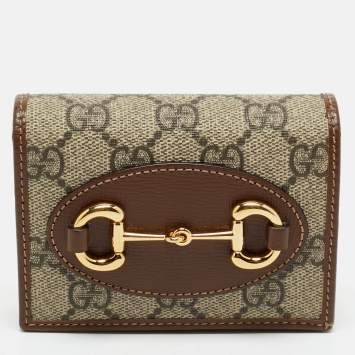 Gucci Brown/Beige GG Supreme Canvas and Leather Horsebit 1955 Card Case