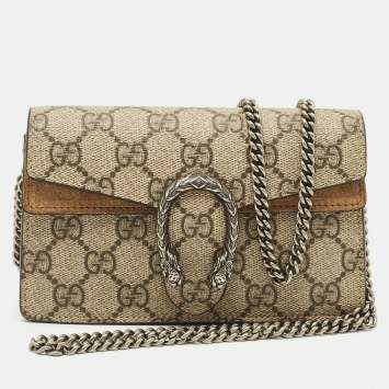 Gucci Beige/Brown GG Supreme Canvas and Suede Mini Dionysus Shoulder Bag