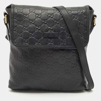 Gucci Black Guccissima Leather Flap Messenger Bag
