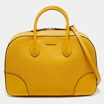 Gucci Yellow Diamante Leather Medium Bright Satchel