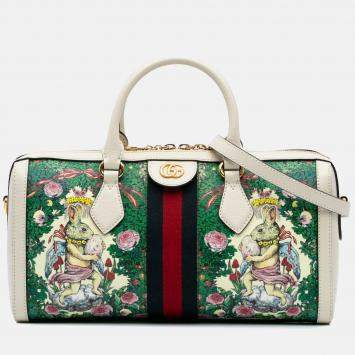 Gucci White Yuko Higuchi Medium Coated Canvas Ophidia Web Satchel