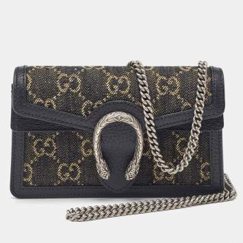 Gucci Black/Grey GG Denim Super Mini Dionysus Shoulder Bag