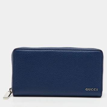 Gucci Navy Blue Leather Zip Around Continental Wallet