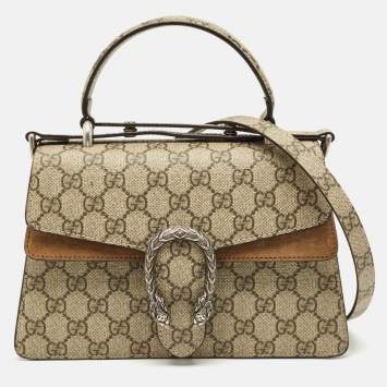 Gucci Beige GG Supreme Canvas and Suede Dionysus Top Handle Bag