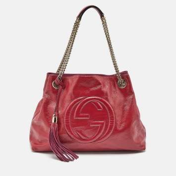 Pre Owned Gucci Pink Patent Leather Medium Soho Chain Tote