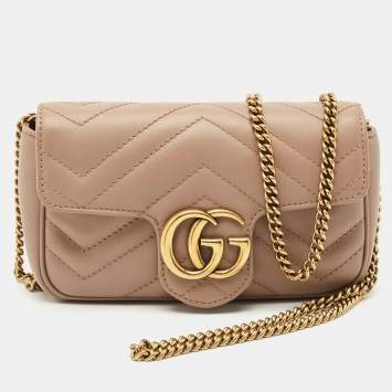 Gucci Beige Matelassé Leather Super Mini GG Marmont Crossbody Bag