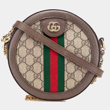 Gucci Beige Brown Mini GG Supreme Round Ophidia Crossbody