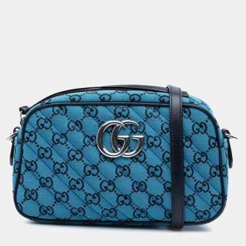 Gucci GG Marmont Small Blue Matelassé Canvas Crossbody Bag