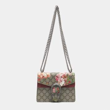 Gucci Beige/Maroon GG Supreme Blooms Canvas and Suede Mini Dionysus Shoulder Bag