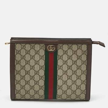 Gucci Beige/Brown GG Supreme Canvas and Leather Ophidia Pouch