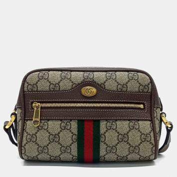 Gucci Beige Brown PVC Ophidia Supreme Mini Crossbody Bag