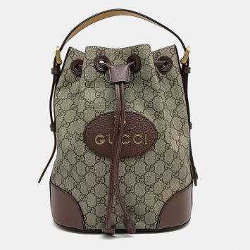 Gucci Beige Brown Leather and PVC GG Supreme Shoulder Bag