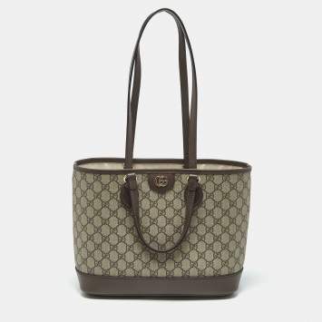 Pre Owned Gucci Beige/Brown GG Supreme Canvas and Leather Medium Ophidia Tote