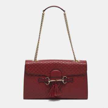 Pre Owned Gucci Red Microguccissima Leather Medium Emily Chain Shoulder Bag