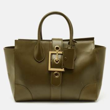 Pre Owned Gucci Olive Green Leather Lady Buckle Tote