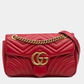Gucci Red Small GG Marmont Matelasse Leather Flap Crossbody