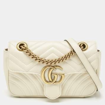 Gucci Off White Matelassé Leather Mini GG Marmont Shoulder Bag