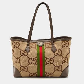 Gucci Beige/Brown Jumbo GG Canvas Medium Ophidia Tote