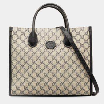 Gucci Beige/Black Small GG Supreme Interlocking G Tote