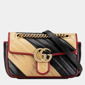 Gucci Black/Brown Mini GG Marmont Matelasse Leather Torchon Flap Crossbody