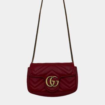 Gucci Marmont Super Mini GG Red Leather Crossbody Bag