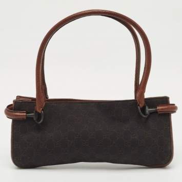 Pre Owned Gucci Dark Brown GG Canvas and Leather Horsebit Shoulder Bag