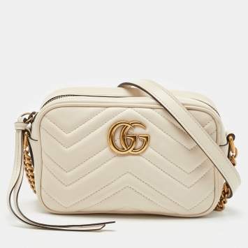 Gucci White Matelassé Leather GG Marmont Mini Camera Bag