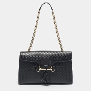 Pre Owned Gucci Black Microguccissima Leather Medium Emily Chain Shoulder Bag