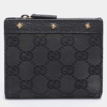 Pre Owned Gucci Black GG Canvas and Leather Compact Wallet