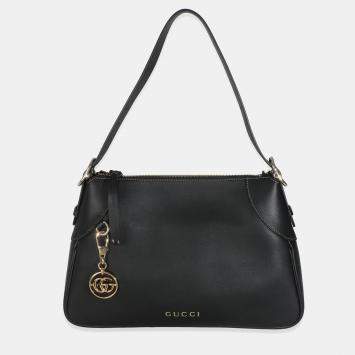 Gucci Black Calfskin Medium GG Emblem Shoulder Bag