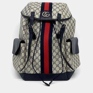 Gucci Navy Blue Canvas and Leather GG Ophidia Backpack Medium
