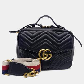 Gucci Black Leather Marmont Matelasse Shoulder Bag