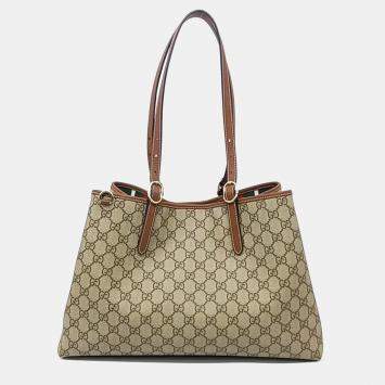 Gucci Beige PVC GG Emblem Medium Shoulder Bag