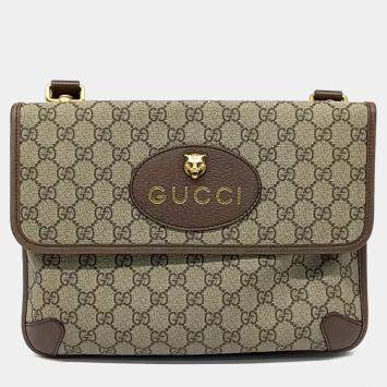 Gucci Beige Brown Canvas and Leather GG Supreme Messenger Bag